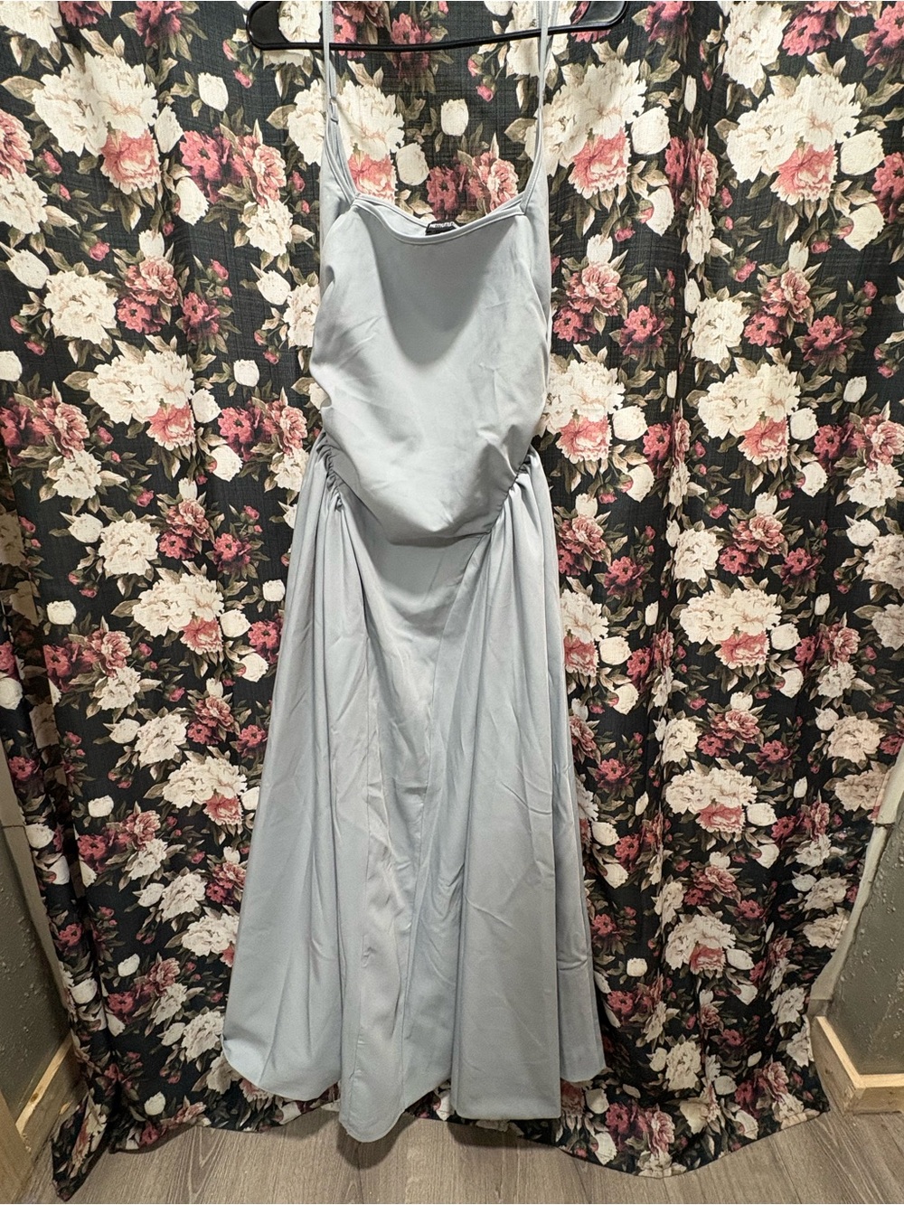 PrettyLittleThing Pale Blue Satin Maxi Slip Dress with Cowl Neck